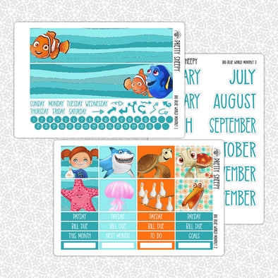 Big Blue World Monthly Kit for EC Planner | Monthly Planner Stickers