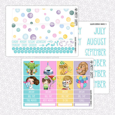 Galactic Birthday Monthly Kit for EC Planner | Monthly Planner Stickers