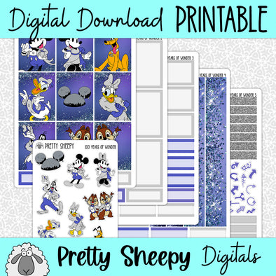 100 Years of Wonder There Printable Planner Stickers PNG Digital Download Weekly Vertical Kit