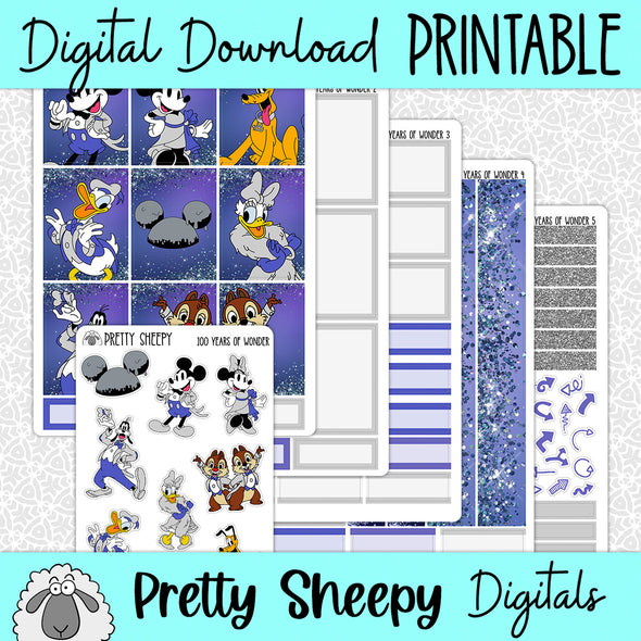 100 Years of Wonder There Printable Planner Stickers PNG Digital Download Weekly Vertical Kit