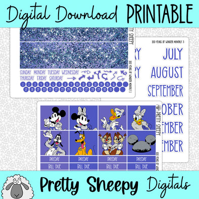 100 Years of Wonder Printable Planner Stickers PNG Digital Download Monthly Kit