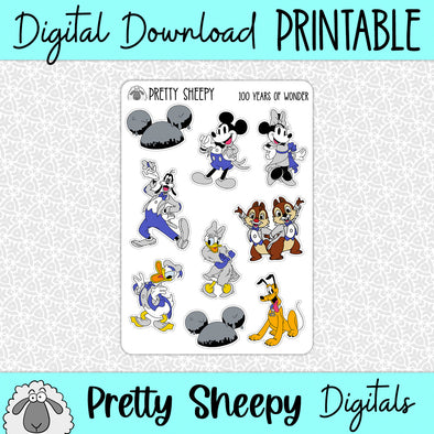 100 Years of Wonder Printable Stickers PNG Digital Download