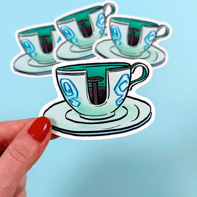 Spring Tea Cup Easy Peel Premium Vinyl Die Cut Sticker