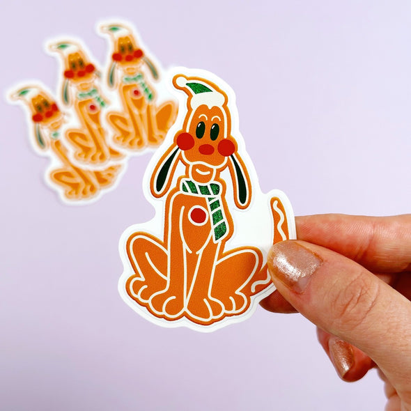 Gingerbread Dog Easy Peel Premium Vinyl Die Cut Sticker