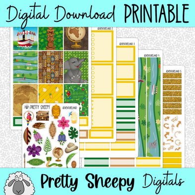 Adventureland Printable Planner Stickers PNG Digital Download Weekly Vertical Kit