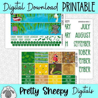 Adventureland Printable Planner Stickers PNG Digital Download Monthly Kit