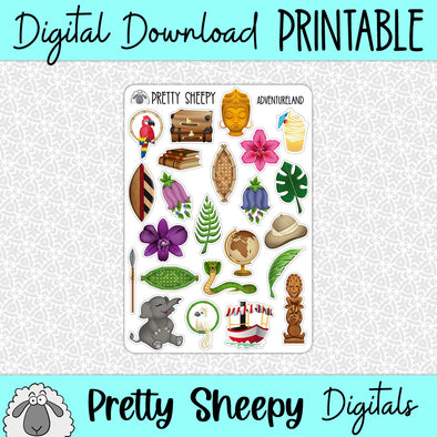 Adventureland Printable Stickers PNG Digital Download