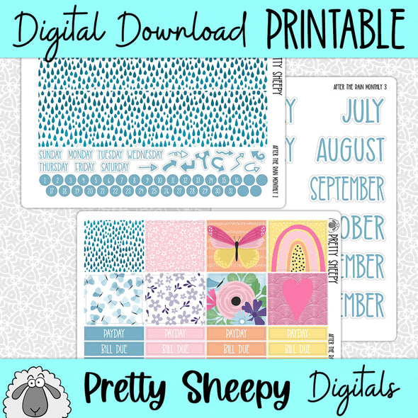 After the Rain Printable Planner Stickers PNG Digital Download Monthly Kit