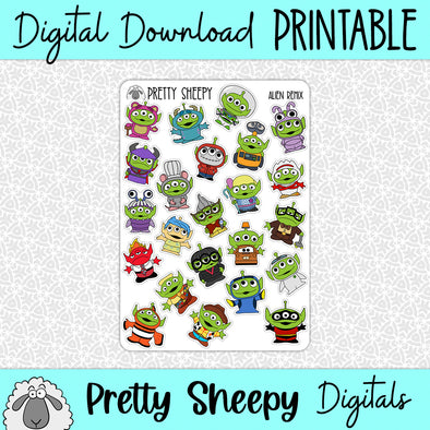 Alien Remix Printable Stickers PNG Digital Download