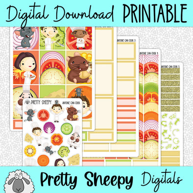 Anyone Can Cook Printable Planner Stickers PNG Digital Download Weekly Vertical Kit