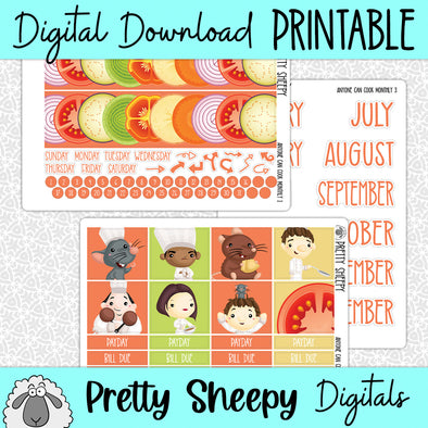 Anyone Can Cook Printable Planner Stickers PNG Digital Download Monthly Kit