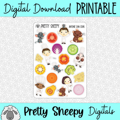 Anyone Can Cook Printable Stickers PNG Digital Download