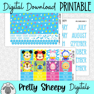 April Showers Printable Planner Stickers PNG Digital Download Monthly Kit