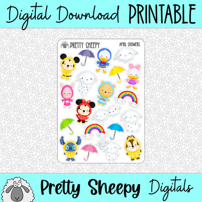 April Showers Printable Stickers PNG Digital Download