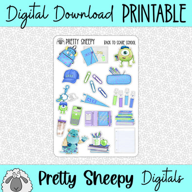 Back to Scare School Printable Stickers PNG Digital Download