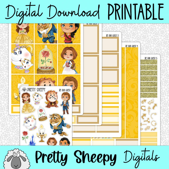 Be Our Guest Printable Planner Stickers PNG Digital Download Weekly Vertical Kit