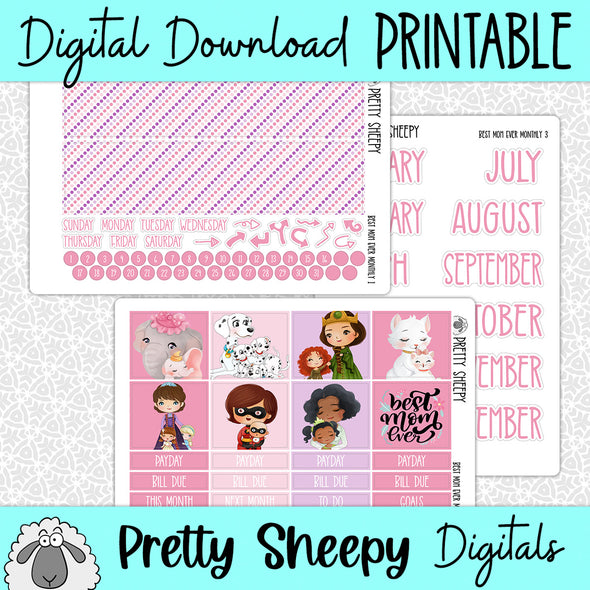 Best Mom Ever Printable Planner Stickers PNG Digital Download Monthly Kit
