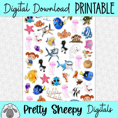 Big Blue World Printable Stickers PNG Digital Download