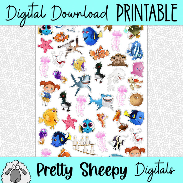 Big Blue World Printable Stickers PNG Digital Download