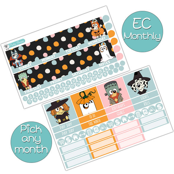 Blue Halloween Monthly Kit for EC Planner - Pick ANY Month! | Monthly Planner Stickers