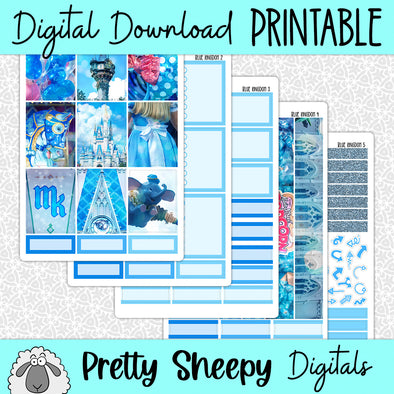 Blue Kingdom Printable Planner Stickers PNG Digital Download Weekly Vertical Kit