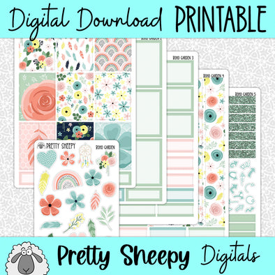 Boho Garden Printable Planner Stickers PNG Digital Download Weekly Vertical Kit