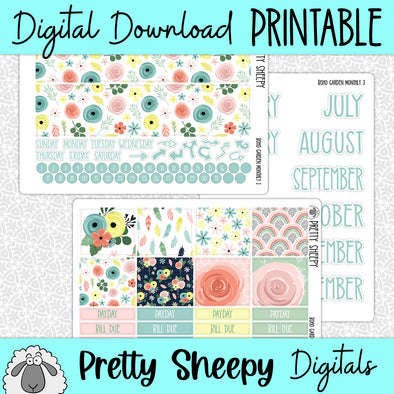 Boho Garden Printable Planner Stickers PNG Digital Download Monthly Kit