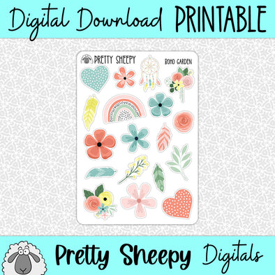 Boho Garden Printable Stickers PNG Digital Download