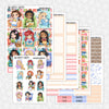 Bookworm Princesses Printable Planner Stickers PNG Digital Download Weekly Vertical Kit