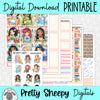 Bookworm Princesses Printable Planner Stickers PNG Digital Download Weekly Vertical Kit