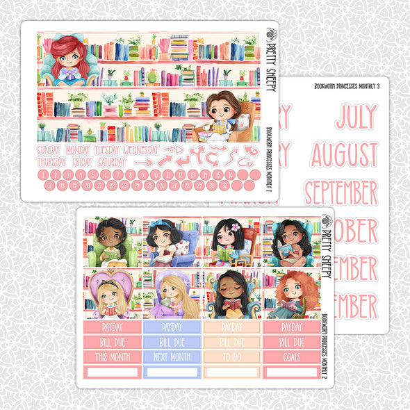 Bookworm Princesses Monthly Kit for EC Planner | Monthly Planner Stickers