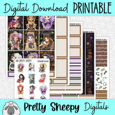 Bookworm Villains Printable Planner Stickers PNG Digital Download Weekly Vertical Kit