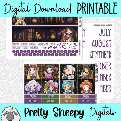 Bookworm Villains Printable Planner Stickers PNG Digital Download Monthly Kit