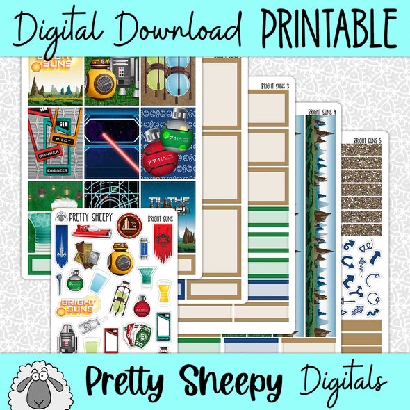 Bright Suns Printable Planner Stickers PNG Digital Download Weekly Vertical Kit