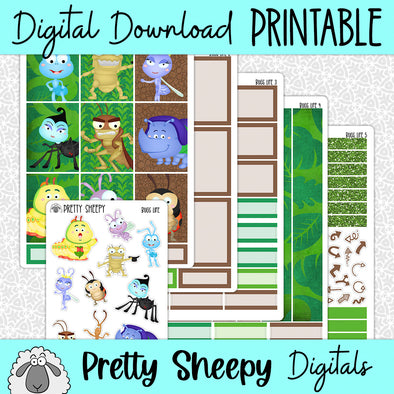Bugs Life Printable Planner Stickers PNG Digital Download Weekly Vertical Kit