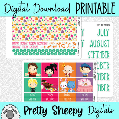 Candy Hero Printable Planner Stickers PNG Digital Download Monthly Kit