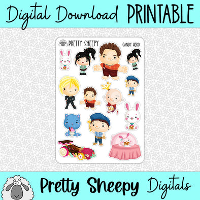 Candy Hero Printable Stickers PNG Digital Download