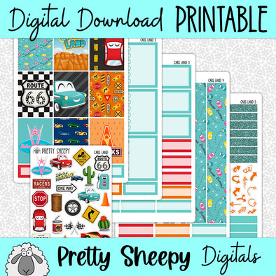 Cars Land Printable Planner Stickers PNG Digital Download Weekly Vertical Kit