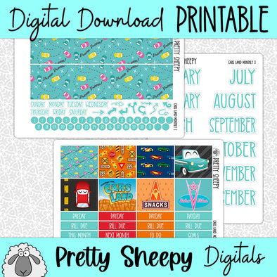 Cars Land Printable Planner Stickers PNG Digital Download Monthly Kit