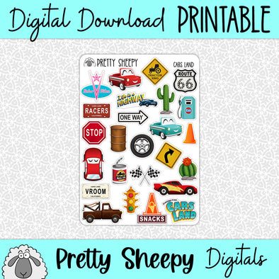 Cars Land Printable Stickers PNG Digital Download