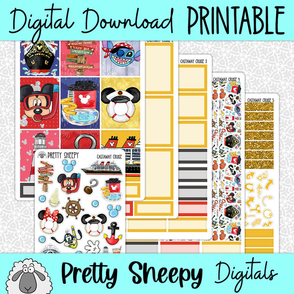 Castaway Cruise Printable Planner Stickers PNG Digital Download Weekly Vertical Kit