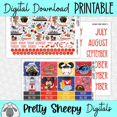Castaway Cruise Printable Planner Stickers PNG Digital Download Monthly Kit