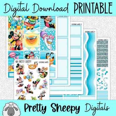 Catching Waves Printable Planner Stickers PNG Digital Download Weekly Vertical Kit