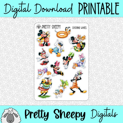 Catching Waves Printable Stickers PNG Digital Download