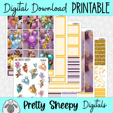 Celebrate Printable Planner Stickers PNG Digital Download Weekly Vertical Kit