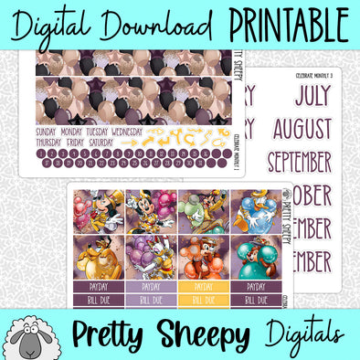 Celebrate Printable Planner Stickers PNG Digital Download Monthly Kit