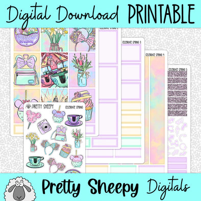 Celebrate Spring Printable Planner Stickers PNG Digital Download Weekly Vertical Kit