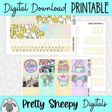 Celebrate Spring Printable Planner Stickers PNG Digital Download Monthly Kit