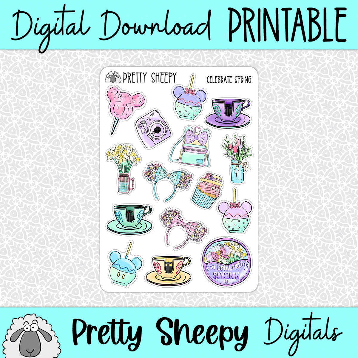 Celebrate Spring Printable Stickers PNG Digital Download – Pretty Sheepy