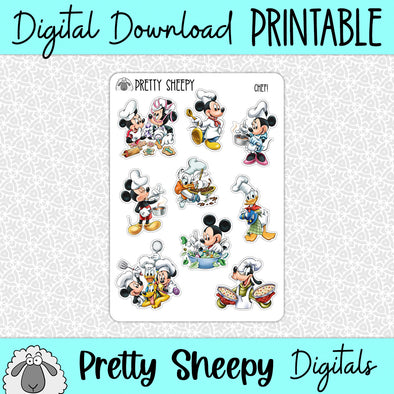 Chef Mickey Printable Stickers PNG Digital Download